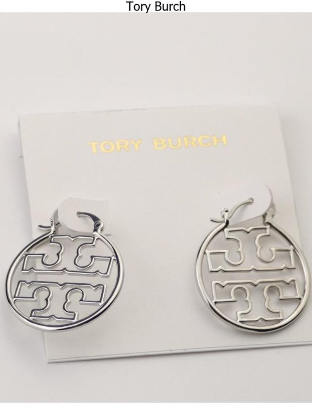Tory Burch Silver Openwork Logo Hoop Earrings